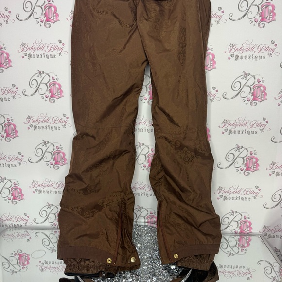 Westbeach snow pants brown paisley shimmer pattern gold hardware ski snowboard - Picture 9 of 17